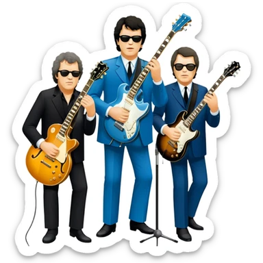Icon for Blues Music: collage of legendary blues artists. Gary Moore, Eric Clapton, B.B. King and Joe Cocker. Represented by silhouettes or symbolic items like guitars, microphones, or music notes, reflecting the soulful energy of blues music. Transparent background. sticker