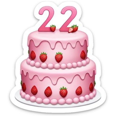 Pink cake with strawberries and the number 27  sticker