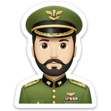 A white military officer in a green uniform whit a small black beard over his mouth  sticker