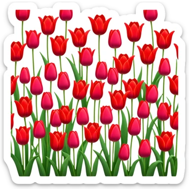 Tulips – Cinematic Realistic Tulips, depicted as a vibrant field of blooming tulips in brilliant hues, each delicate petal catching dewdrops under soft, natural spring light, rendered with detailed textures and a dreamy, picturesque glow. sticker