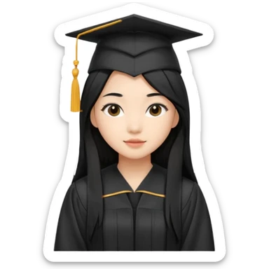asian graduation girl with long black hair sticker