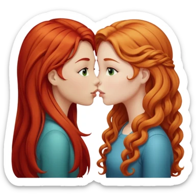 two girls kissing, one with long straight red hair, the other with long curly blonde hair sticker