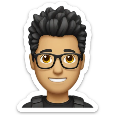 a guy with white glasses,black Fauxhawk hairstyle sticker