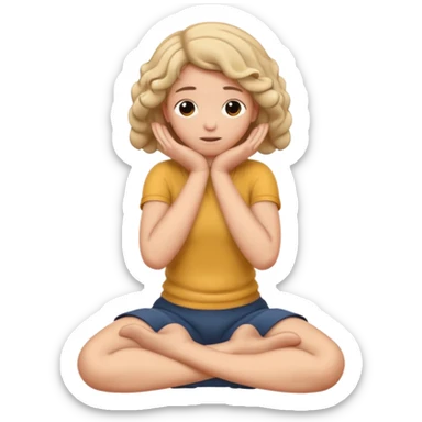 A person shaking back and forth with hands on head and knees curled up to chest area sticker