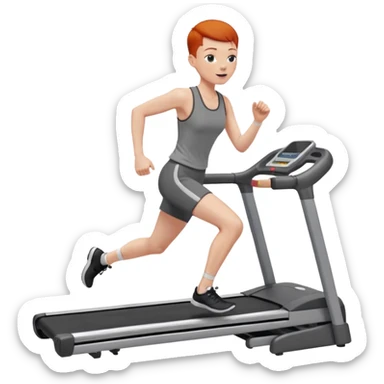 redhead person with buzzcut running on treadmill sticker