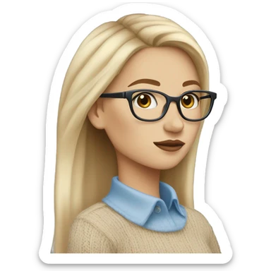 Side profile Blonde balayage long hair white women beige sweater blue eyes wearing glasses  sticker