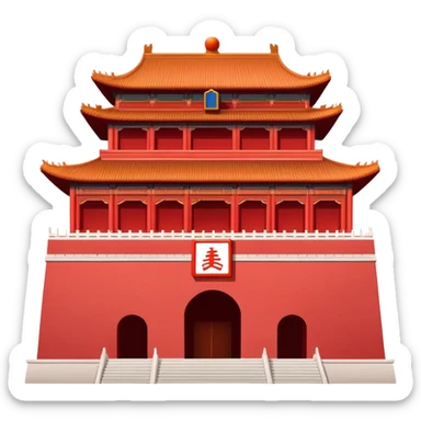 Tiananmen Gate simple cartoonish emoji style Chinese building with red walls sticker