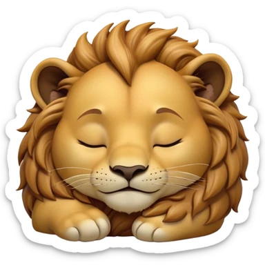 Meme-Worthy Cute Sleeping Lion Cub Portrait Emoji, Head resting peacefully with a contented smile, showcasing a robust build and a luxuriously soft tawny Fur with a flowing mane, eyes shut in a serene, restful nap, Simplified yet hilariously adorable features, highly detailed, glowing with a soft, drowsy light, high shine, relaxed and utterly lovable, stylized with an air of playful laziness, bright and heartwarming, soft glowing outline, capturing the essence of a comically sleepy Lion Cub, so meme-worthy it feels like it could instantly become the next viral sensation of adorable slumber! sticker
