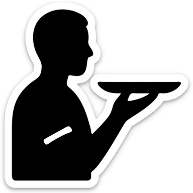 A guy waiter in a black T-shirt with a tray in his hand sticker