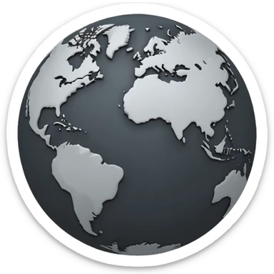 Flat monochrome globe emoji, dark grey Americas silhouette, transparent bg, no gradients sticker