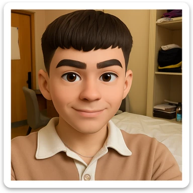 this image in 3d-emoji style with a confident expression and a slimmer face sticker