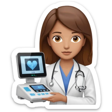 brown haired female doctor working an ultrasound machine sticker