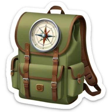 Icon for Expeditions: a compass, a map, a backpack with trekking gear, and a rugged expedition jeep, set against a backdrop of snowy mountains, sand dunes, and tropical islands. The icon should capture the spirit of adventure and exploration in diverse landscapes. Transparent background. sticker