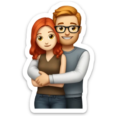 White girl with red hair hugging white guy with brown hair and glasses sticker