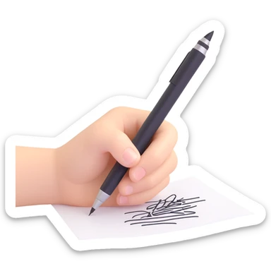A hand holding a pen, aggressively scribbling on a piece of paper. The pen is clearly visible. The paper is filled with random black scribbles, so dense that most of it looks nearly black sticker