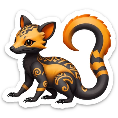 Rare warm-colored exotic gloomy tropical edgy cute epic aesthetic spooky  gothic colorful Salandit-Noibat-Civet-species-Fakemon-hybrid-creature, with tribal tattoo markings, full body sticker