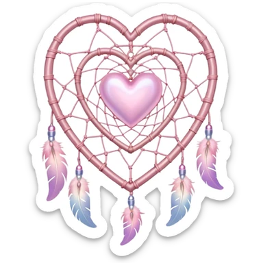 Iridescent pastel pink heart-shaped rosy dreamcatcher sticker