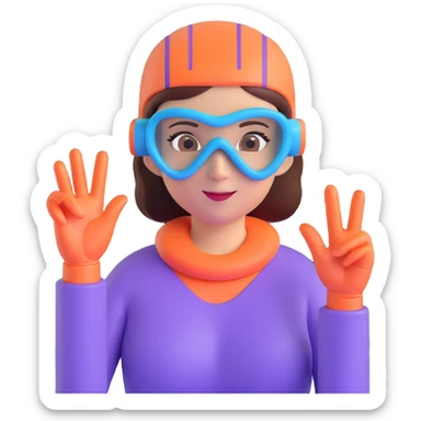 woman wearing snorkeling mask making hand heart gesture, bright and cute expression, face clearly visible, memoji style sticker