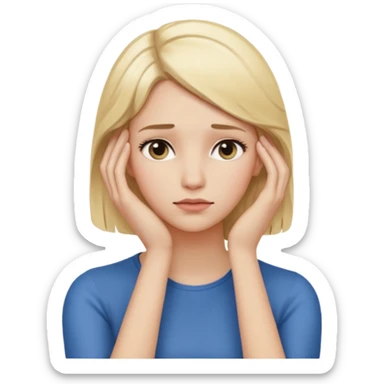 Cewe blonde yang lagi overthingking lalu ada satu tangannya memgang kepala keliatan setengah badan tanganya kosong sticker