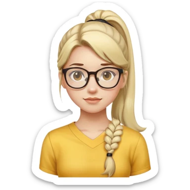 girl with ponytail with glasses half body yellow blouse sticker