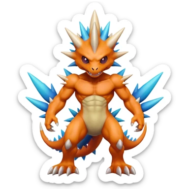 A 3D CGI model of a randomly-colored cool badass Fakémon-Pokémon-Digimon-Spectrobe-creature (full body) sticker