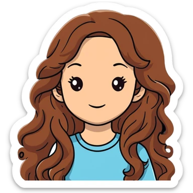 girl with long wavy brown hair and fair skin sticker