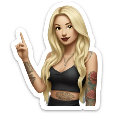 Blonde elegant women with LONG HAIR, her Body Covered with Tattoos, POINTING YOU FORWARD with her HAND with INDEX FINGER, Hyper Realistic sticker