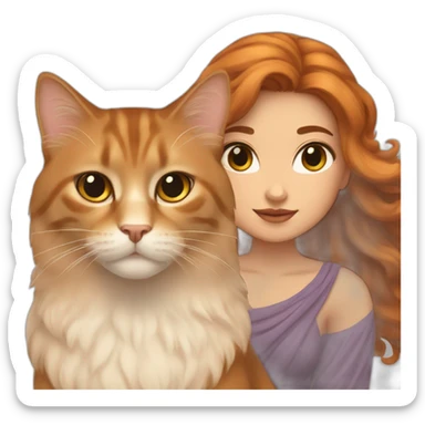 Goddess Hera with brown hair and a ginger Siberian cat sticker