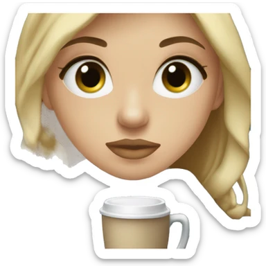 cute dirty blonde girl with green hazel wrapped in dark blue plaid blanket drinking coffeeemoji sticker