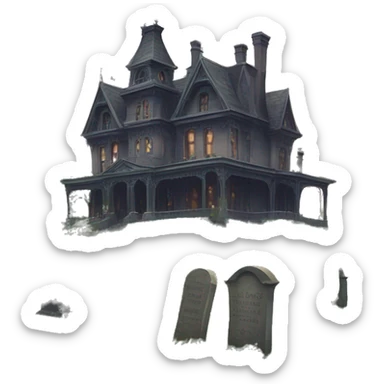 Romantically overgrown Haunting graveyard field Victorian mansion sticker