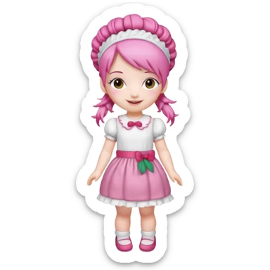 Isolated detaile illustration of the most modern raspberry torte doll figurine full body with pink hair and a hairband sticker