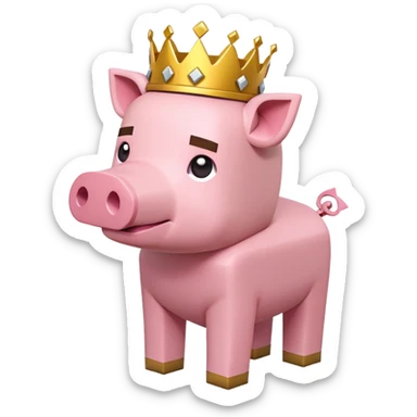 Minecraft pig full body pink blocky animal with square head wearing a crown sticker