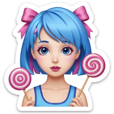 candy girl from candyland blue pink mixed candy hair with ribbon and  sticker