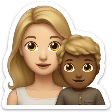 Woman with light complextiob with dark blonde, medium long hair with baby boy sticker