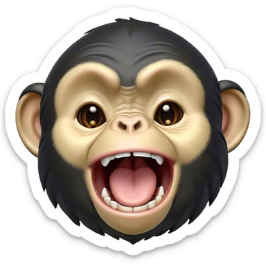Cinematic Cute Yawning Chimpanzee Portrait Emoji, Head tilted slightly with a dramatic, wide-open yawn, showcasing a gently textured face with half-closed, drowsy eyes and an open, relaxed expression, Simplified yet irresistibly adorable features, highly detailed, glowing with a soft, cozy glow, high shine, relaxed yet expressive, stylized with a dash of whimsical primate charm, soft glowing outline, capturing the essence of a drowsy yet affectionate guardian that seems ready to stretch out for a nap! sticker
