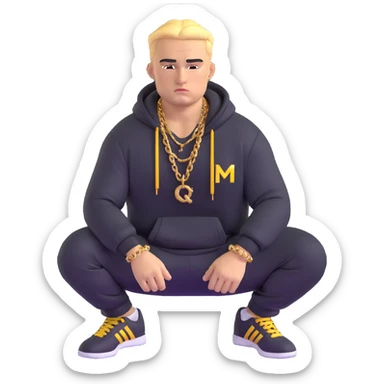 Russian gangster squatting, wearing a tracksuit and gold chain sticker