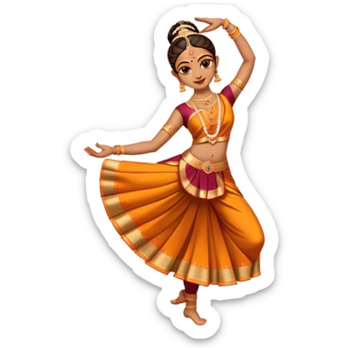 cinematic-realistic-bharatanatyam-dance-emoji,-depicted-as-an-elegant-classical-indian-dance-performance-with-graceful-poses,-intricate-costumes,-and-expressive-hand-gestures,-rendered-with-rich-textures-and-warm-dramatic-lighting, single dancer full body  sticker
