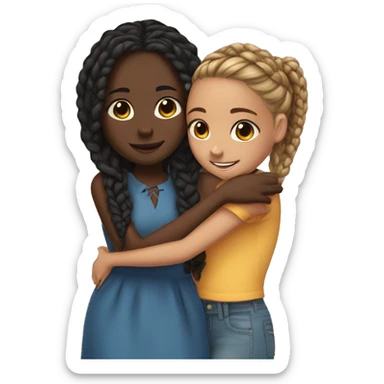 One girl with dark skin and box braids hugging another girl that has darker skin but is shorter sticker