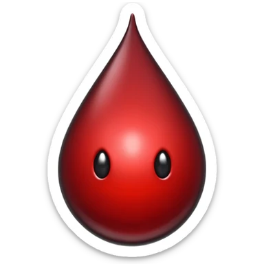 single blood drop emoji sculpted from dark liquid metal, glossy surface, dramatic reflections, futuristic minimal 3D style, isolated on white sticker