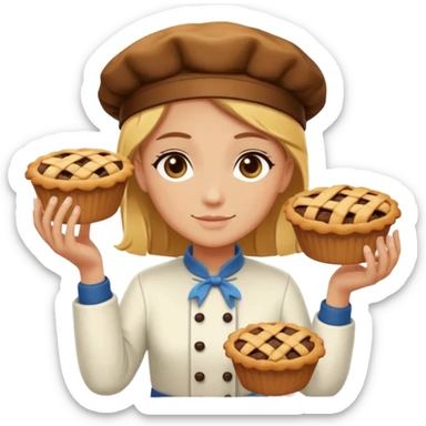 Baking community humanless avatar in vibrant style illustration. Pie, cookie, and muffin warm golden tones, simple shapes, flat design, high contrast, cozy and friendly. sticker