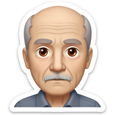 Elderly thin Puerto Rican man with light complexion. Narrow face with pronounced bone structure. Deep-set brown eyes, bushy eyebrows. Short brown hair, balding at front. Messy brown beard with gray streaks. Serious expression with age lines. Wearing a dark collared shirt that appears loose. sticker