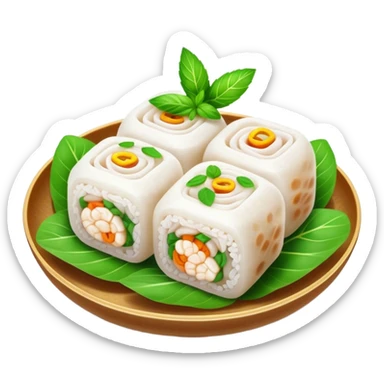 Bánh Cuốn Cinematic Realistic Bánh Cuốn Dish Emoji, depicted as delicate steamed rice rolls garnished with chopped mint on top, rendered with lifelike textures and fresh, vibrant lighting. sticker