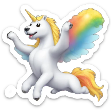 flying bear with wearing a unicorn rainbow corn sticker