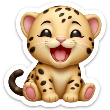 Cinematic Cute Yawning Baby Panther Portrait Emoji, Head tilted slightly with a dramatic, wide-open yawn, showcasing a small, plush body with drowsy, half-closed eyes and an open, relaxed expression, Simplified yet irresistibly adorable features, highly detailed, glowing with a soft, cozy glow, high shine, relaxed yet expressive, stylized with a dash of whimsical charm, soft glowing outline, capturing the essence of a drowsy yet affectionate baby panther that appears ready to stretch out for a nap! sticker