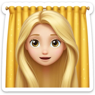 Cinematic Adorable Rapunzel Portrait Emoji, Playfully peeking out from behind a curtain of hair, big sparkling eyes, cheeks flushed with excitement, exuding charm and innocence, an absolute delight! sticker