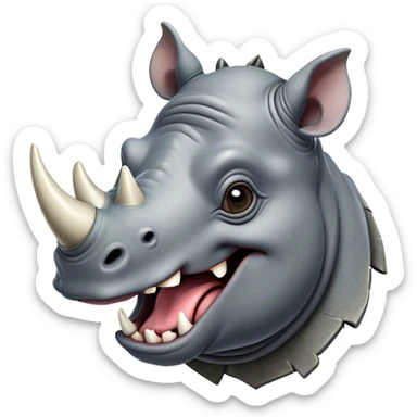 Cinematic Comical Rhinoceros Portrait Emoji, Head tilted dramatically with an exaggeratedly amused expression, featuring a striking, glossy slate-gray hide with a boldly textured horn, wide, expressive eyes filled with playful disbelief, Simplified yet hilariously expressive features, highly detailed, glowing with a slightly sassy glow, high shine, dramatic yet playful, stylized with an air of cheeky wild mischief, bright and endearing, soft glowing outline, capturing the essence of a spirited and over-the-top rhinoceros, so meme-worthy it feels like it could charge its way into internet fame instantly! sticker