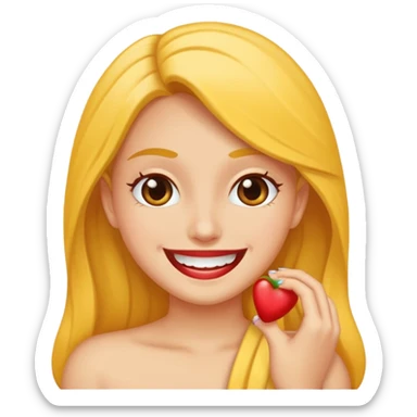 Emoji de una chica mordiéndose el dedo sonriendo de forma coqueta  sticker