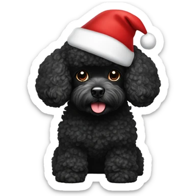 Black toy poodle wearing Santa hat sticker
