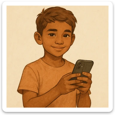 a tan boy with light brown hair holding a phone, style 1 sticker