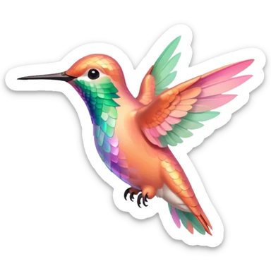 peach pink and mint humming bird, warm colours  sticker